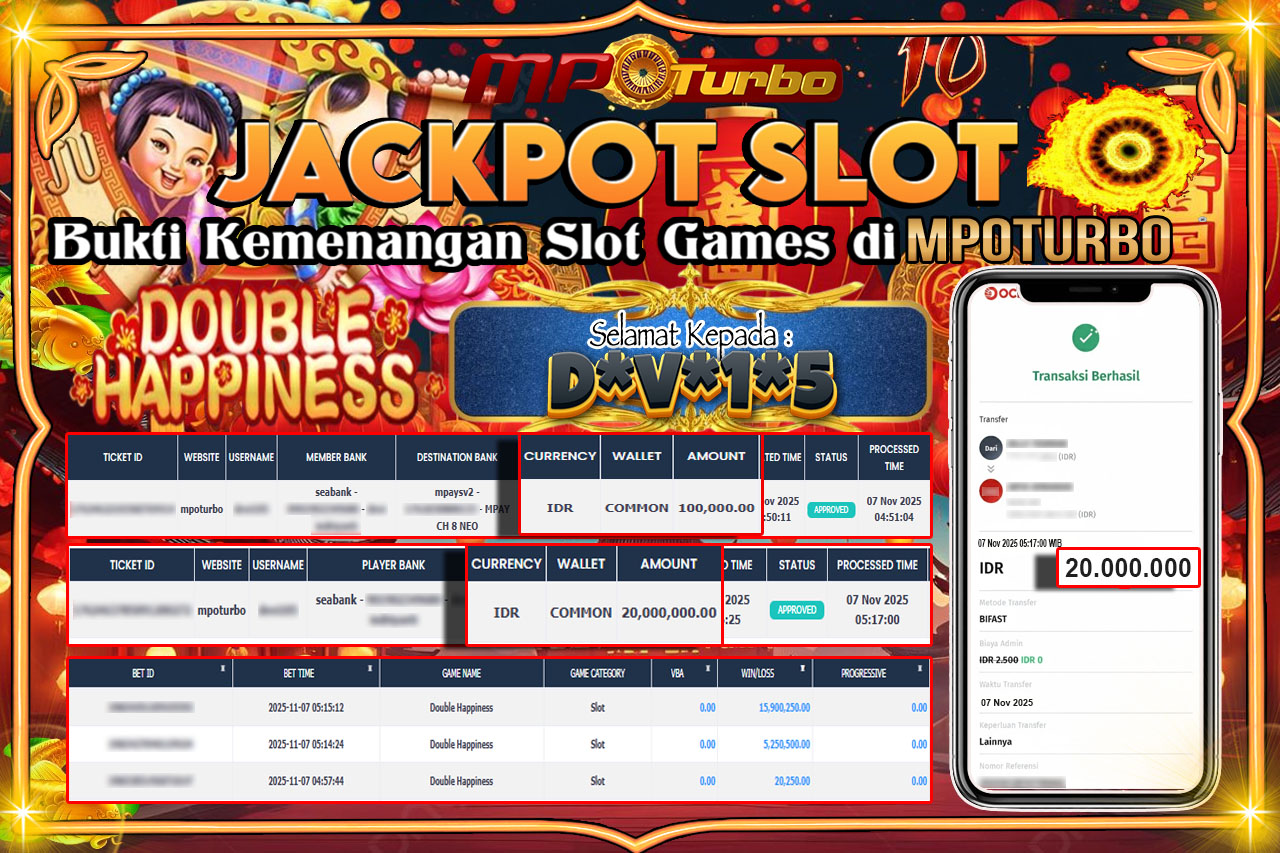 MPOTURBO JACKPOT DOUBLE HAPPINESS - PLAYSTAR Rp 20,000,000.00,- LUNAS